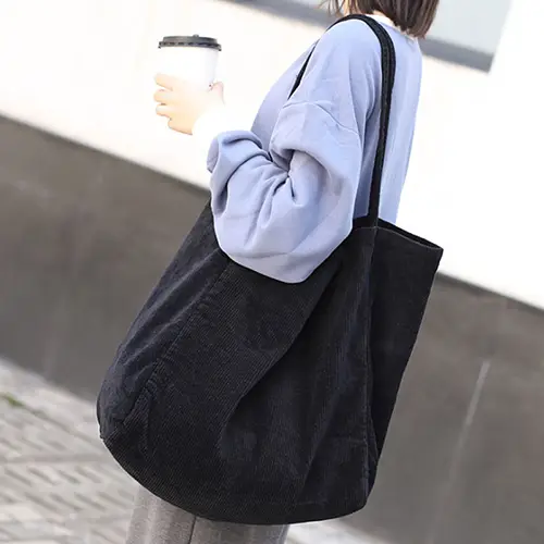 Corduroy Canvas Tote Bag with Large Capacity and Casual Style